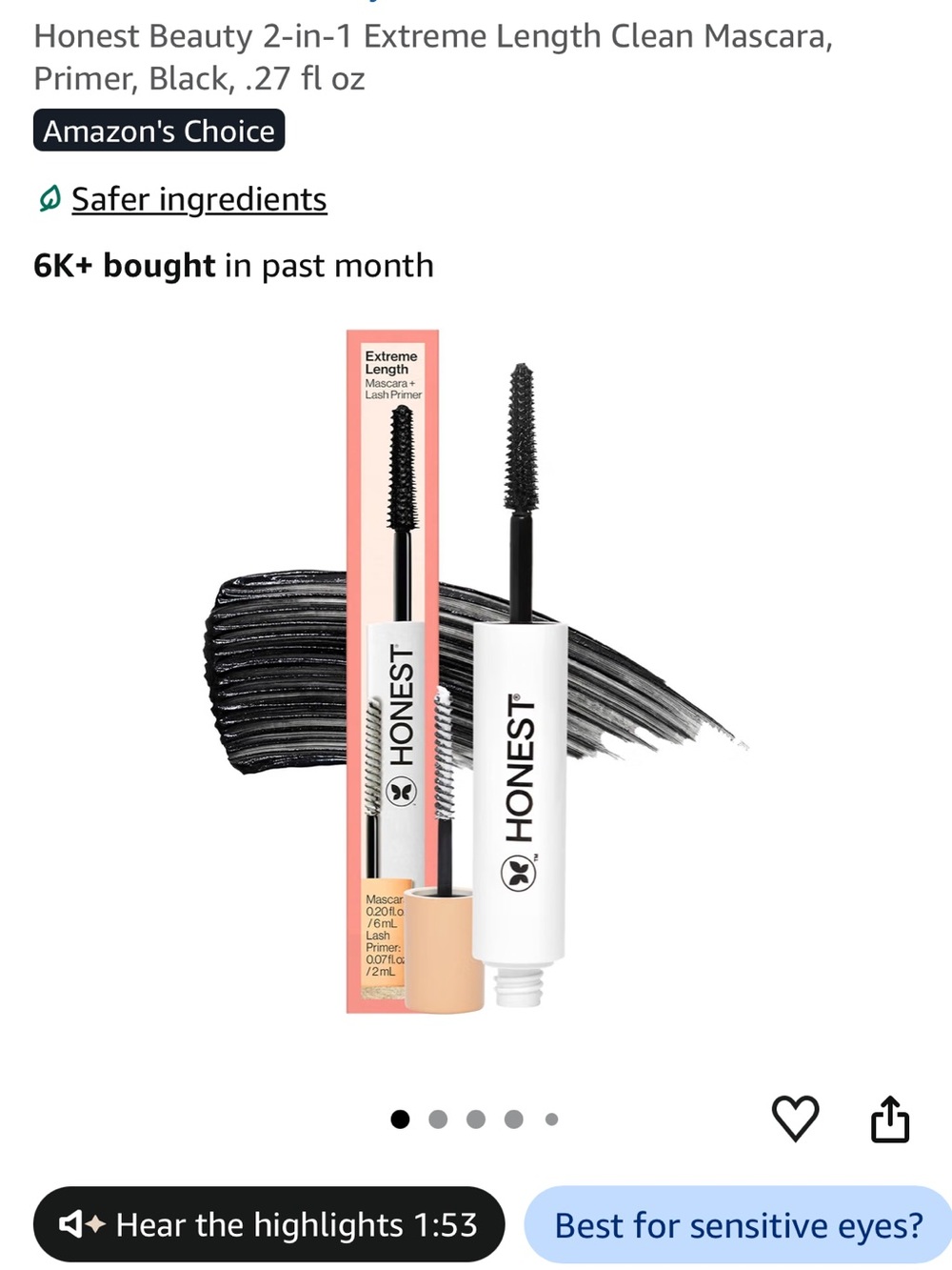 The Honest Company 2-in-1 Extreme Length Mascara + Primer — Black